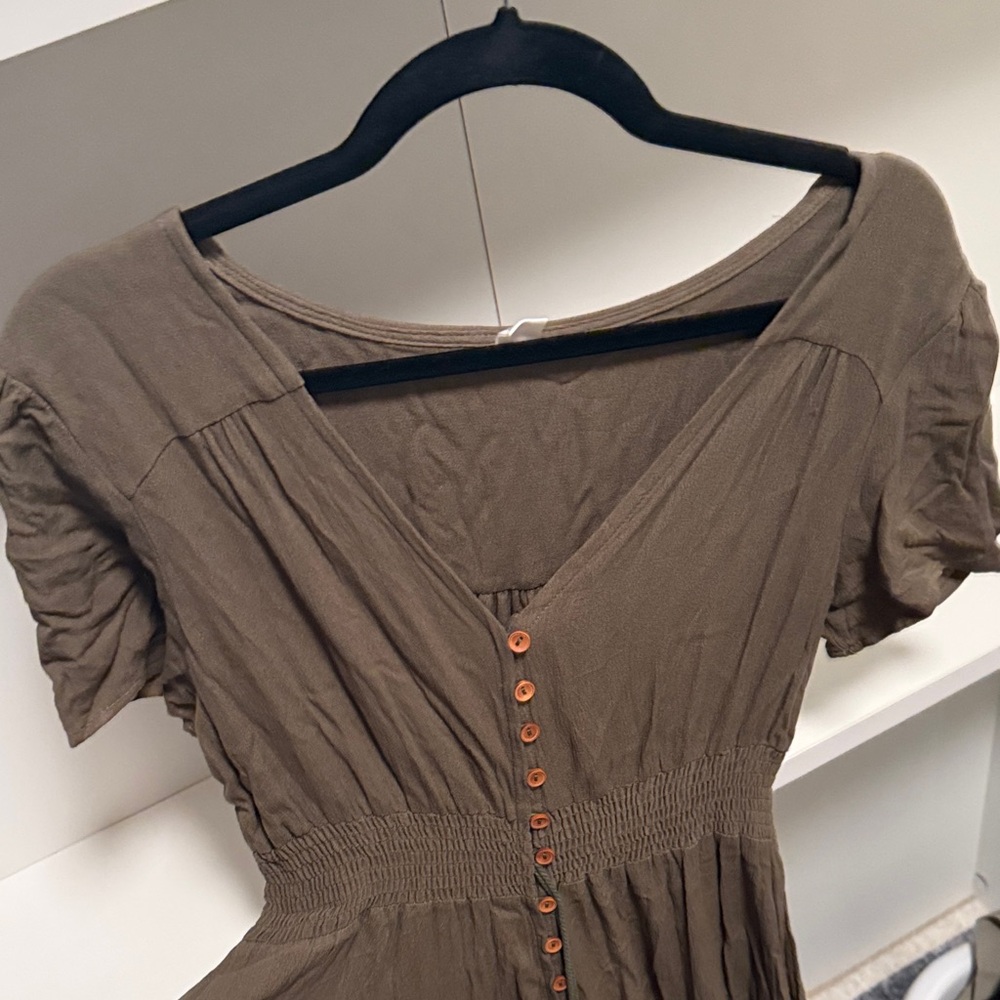 Olive Green V-Neck Short Sleeve Women's Dress